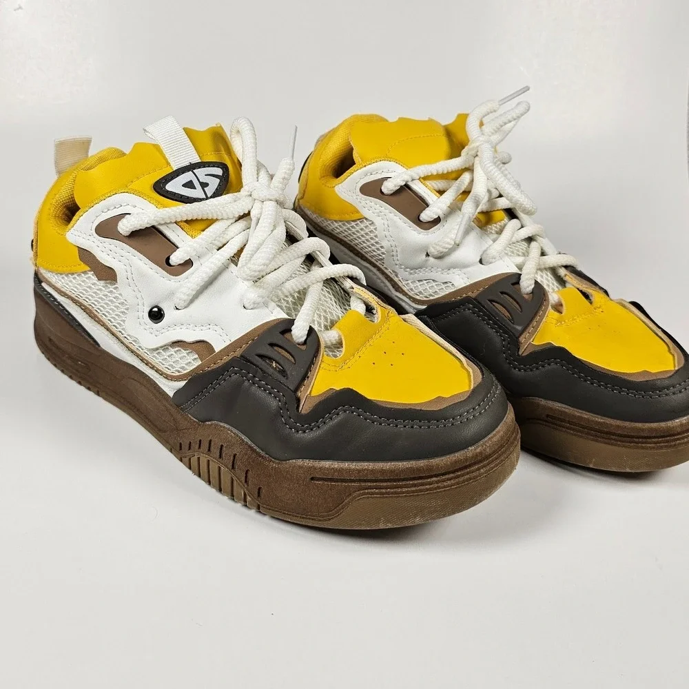Yellow y2k Chunky Platform Sneakers Yellow Brown White Multi-Color Low Top Shoes